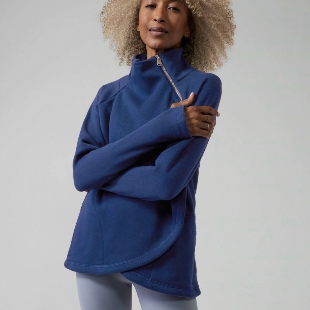 Athleta Enchanted Blue Cozy Karma Asym Pullover Sweatshirt